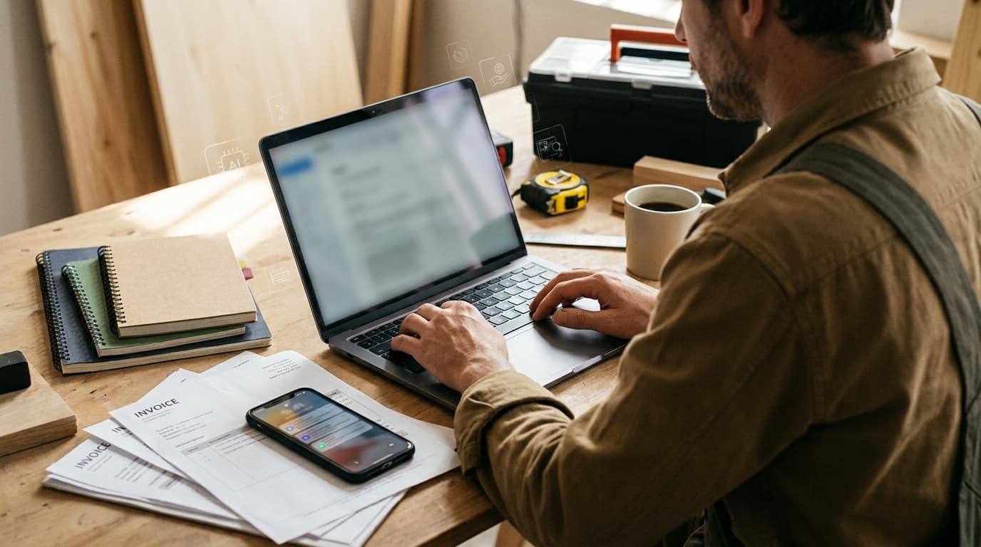 Artisan utilisant l'IA pour gagner du temps sur ses tâches administratives